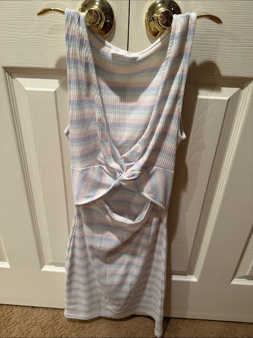 Sleeveless Knot-Back Mini Dress in Pastel Stripe